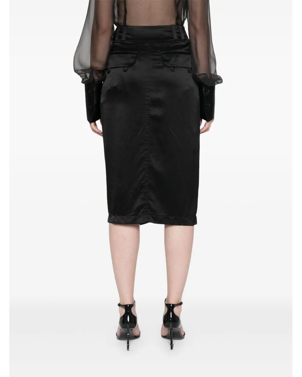 Saint Laurent Black Silk Midi Skirt