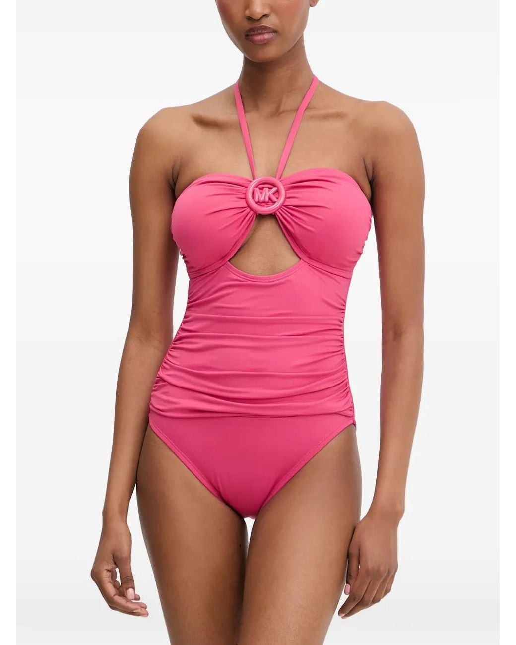 MICHAEL Michael Kors Pink Logo-Plaque Cutout Swimsuit