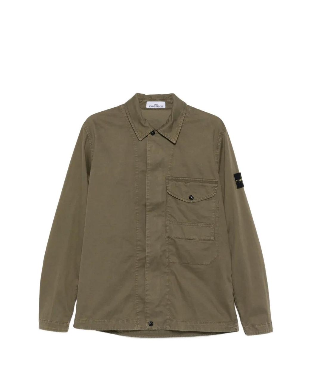 Stone Island Green Compass Logo-Patch Shirt for men