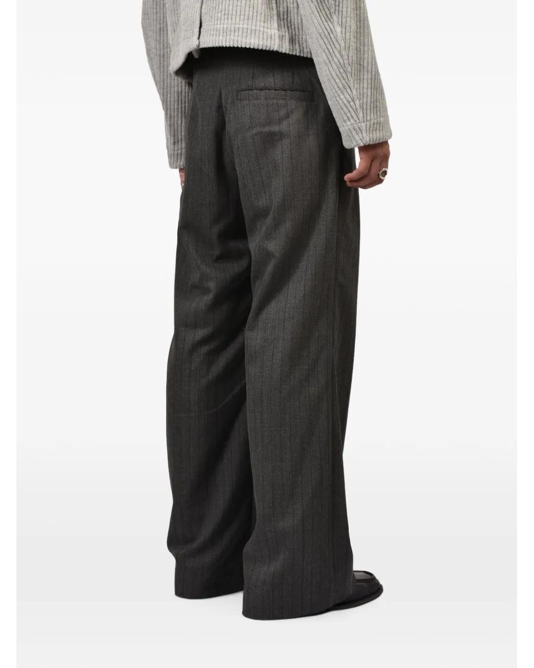 MASU Gray Inverted-Pleat Wide-Leg Trousers for men