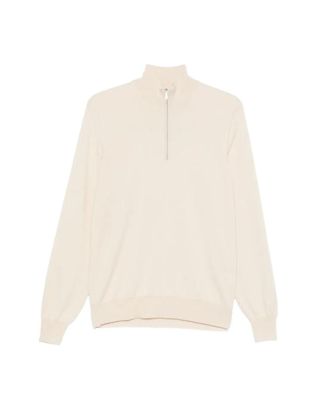 Brunello Cucinelli White Cashmere Sweater With Half Zip for men