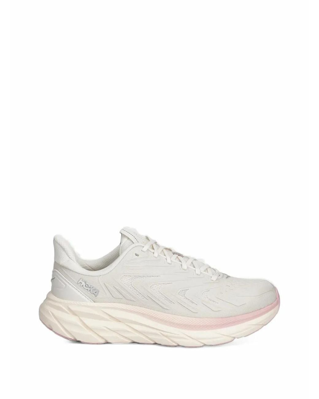 Hoka One One White Baskets Lacées Clifton À Semelle Épaisse