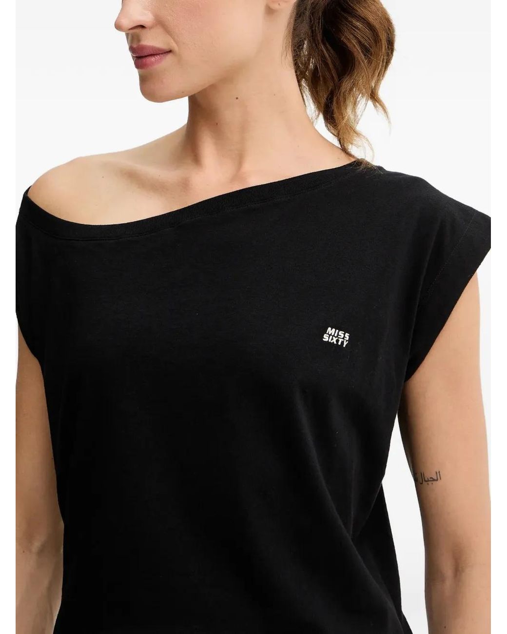 Miss Sixty Black Off-Shoulder T-Shirt