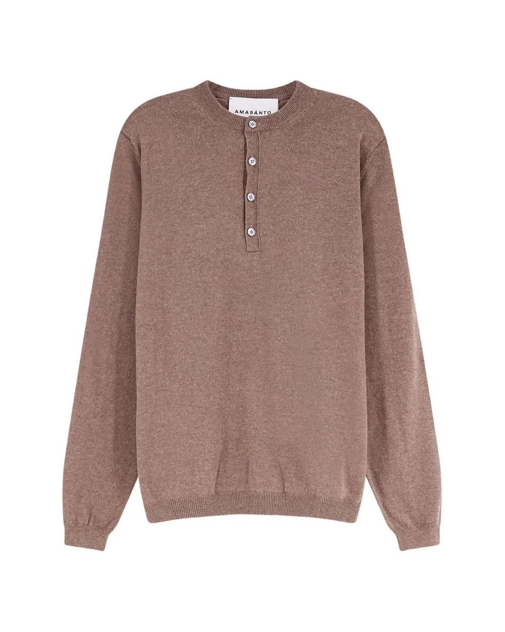 Amaranto Brown Button-Placket Sweater for men