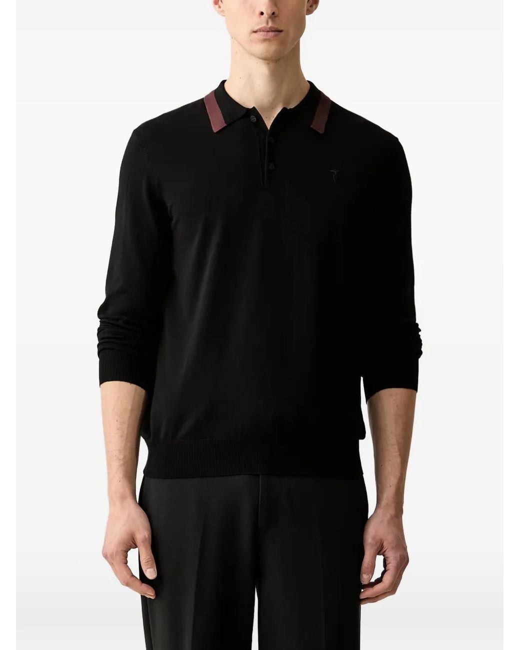 Trussardi Black Contrast-Collar Polo Shirt for men