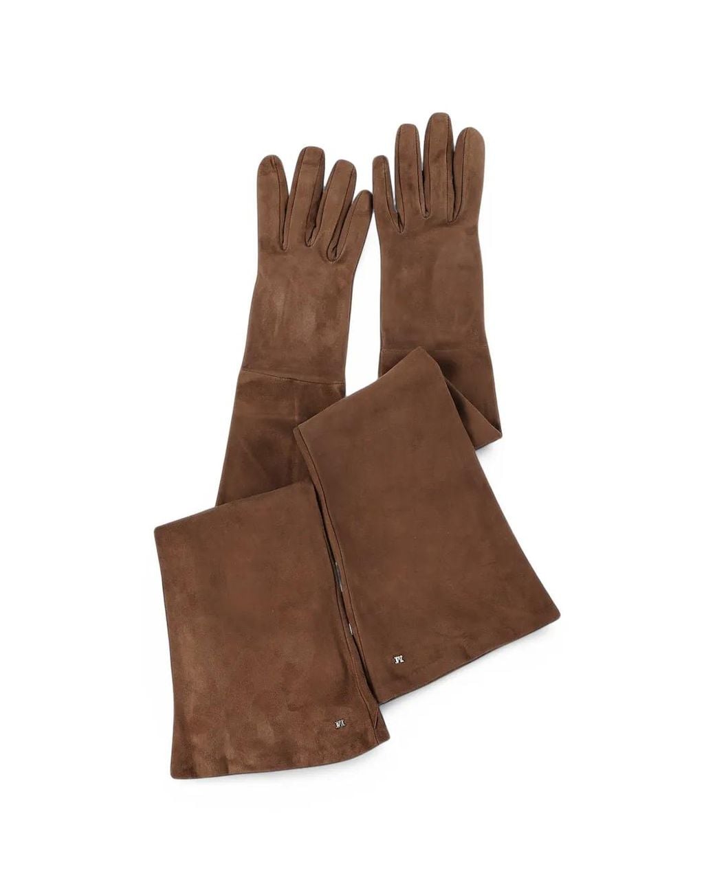 Max Mara Brown Logo-Plaque Long Gloves