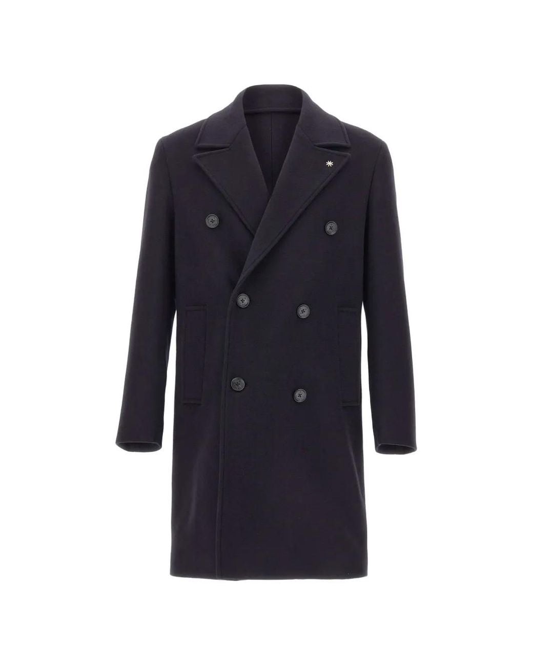 Manuel Ritz Blue Double-Breasted Peak-Lapel Coat for men