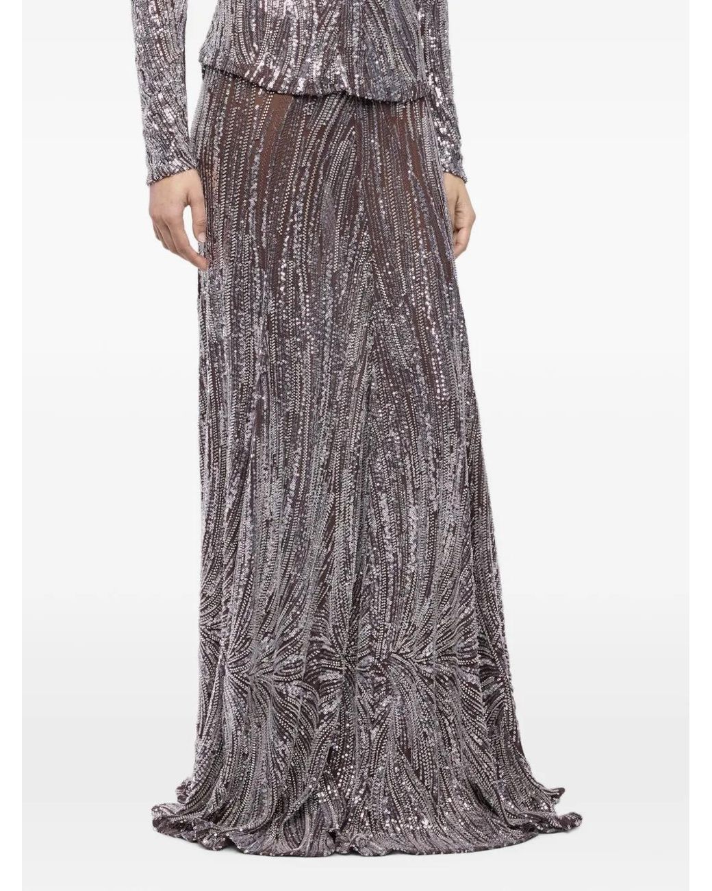 Rabanne Gray Long Fluid Skirt With Embroidery Details