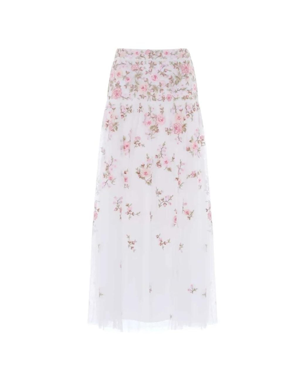 Needle & Thread White Eden Rose Embroidered Midi Skirt