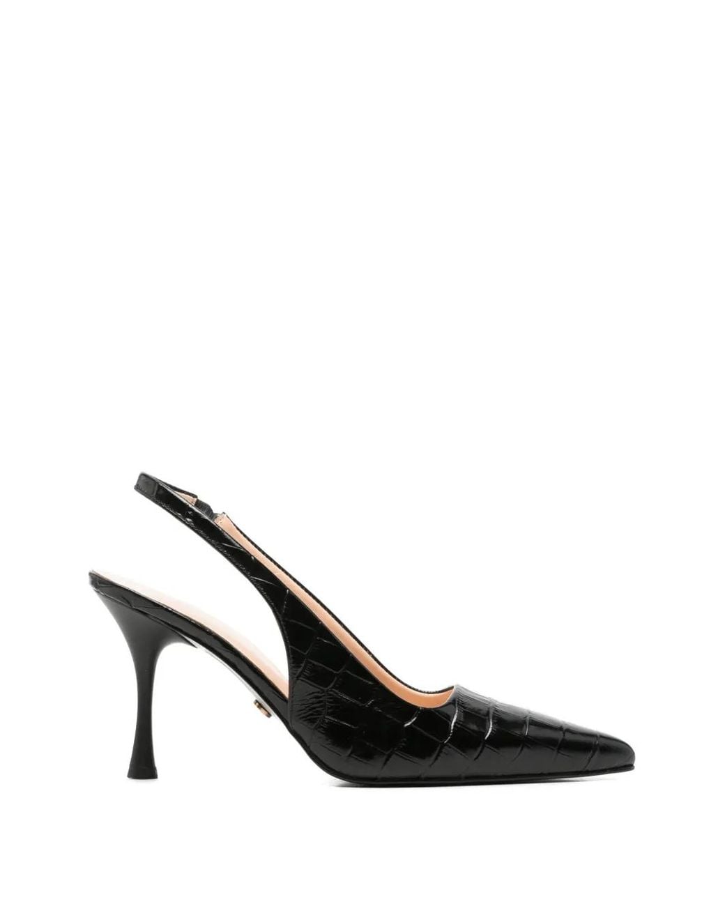 SERGIO MORETTI FIRENZE Black Croc-Effect Slingback Pumps