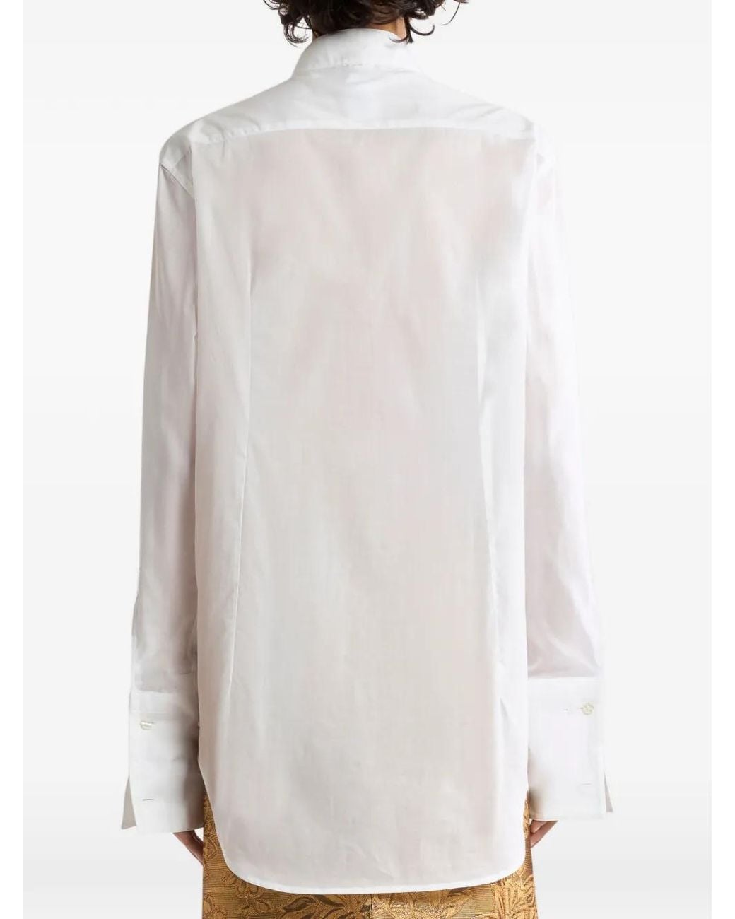 Etro White Long Cotton Voile Shirt With Bib-Front
