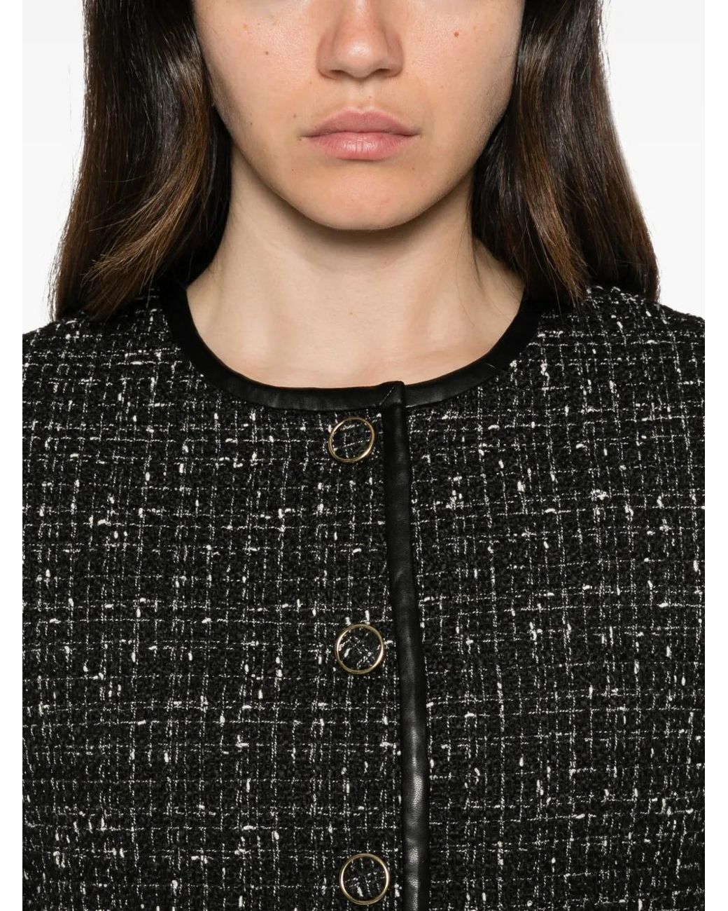Twinset Black Bouclé Leather-Trim Jacket