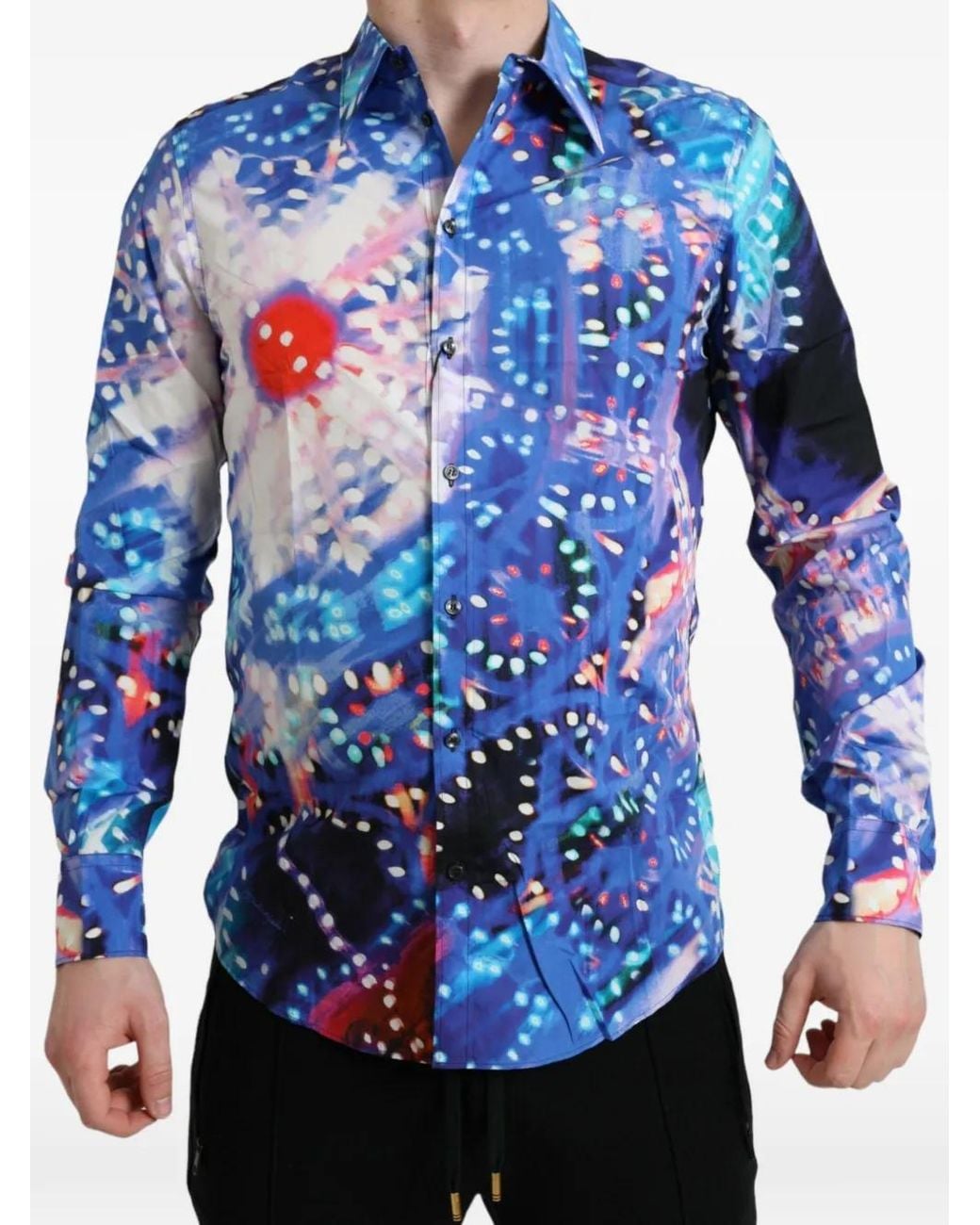 Dolce & Gabbana Blue Luminarie Martini Printed Shirt for men