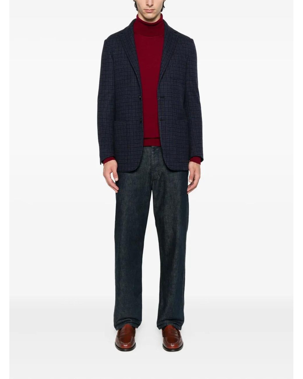 Canali Blue Checked Two-Button Blazer for men