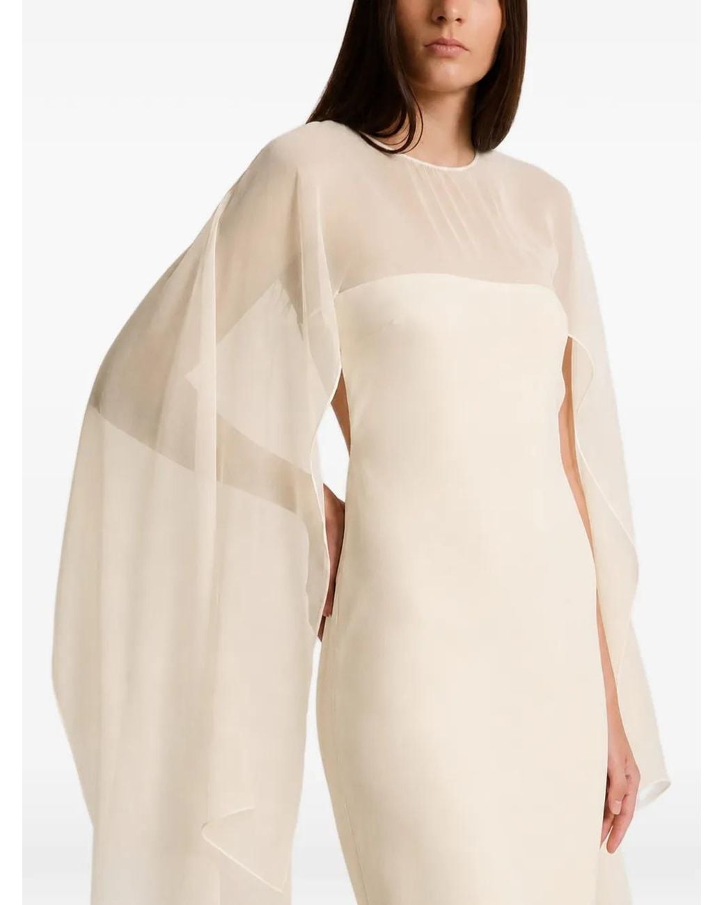 Alberta Ferretti White Sheer Overlay Maxi Dress