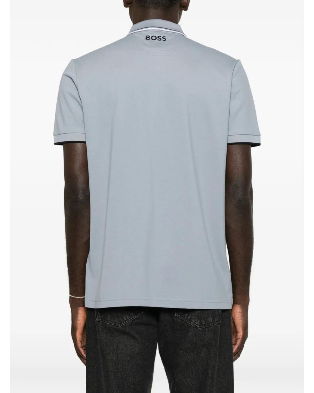 Boss Gray Logo-Print Tipped Polo Shirt for men