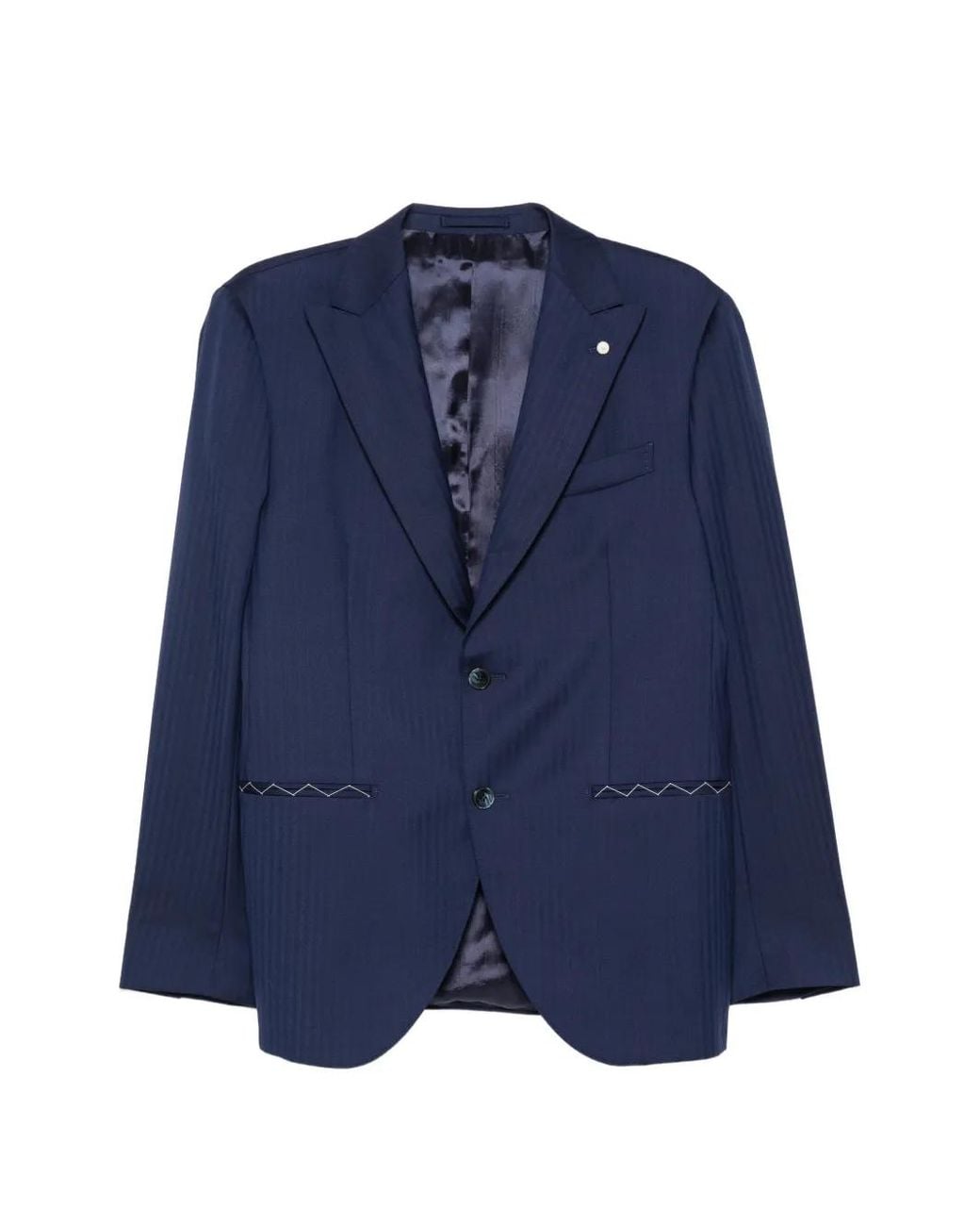 Luigi Bianchi Blue Herringbone-Pattern Single-Breasted Suit for men