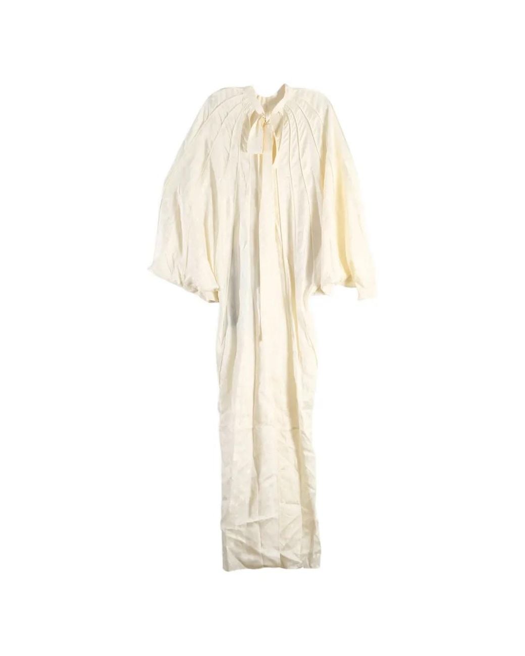 YANGKEHAN White Pleated Silk Maxi Dress