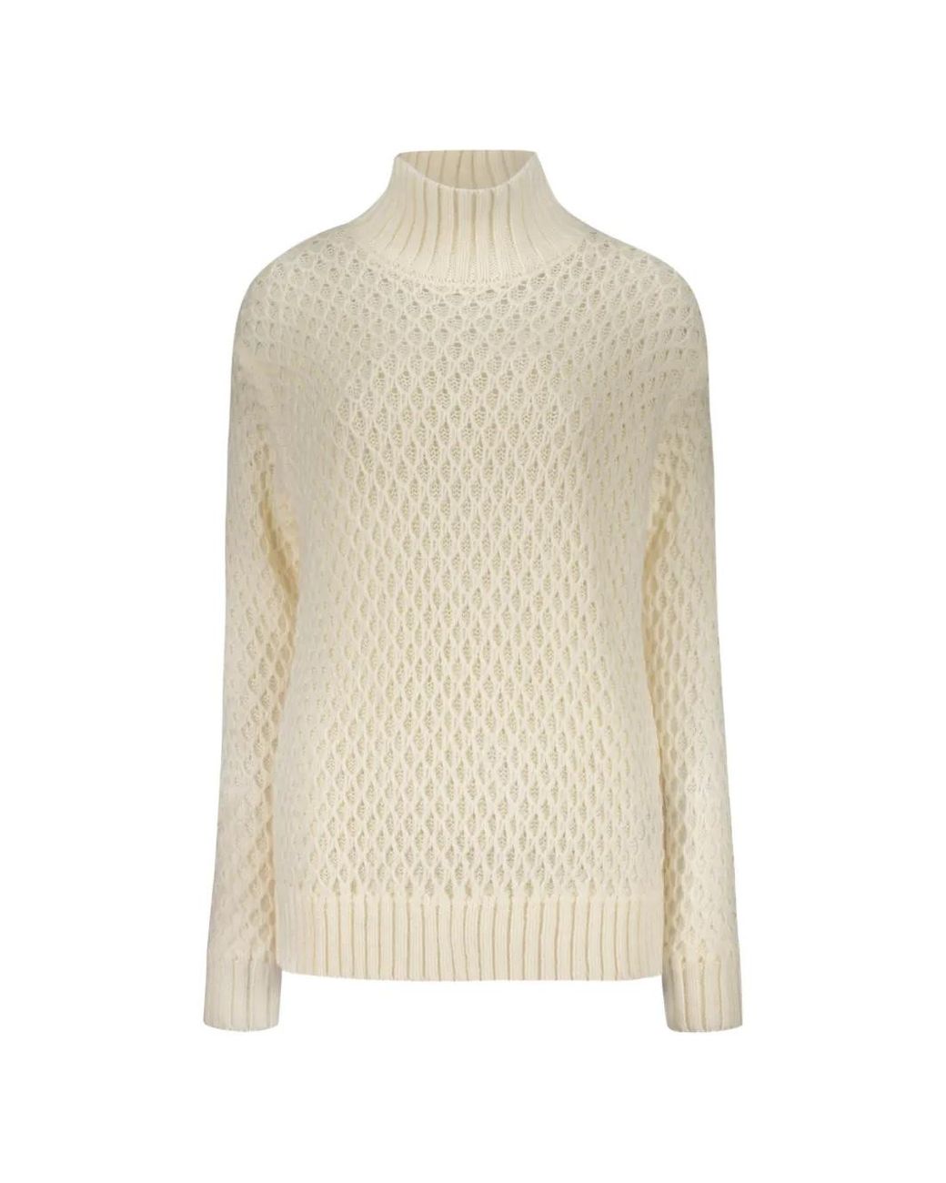 Moorer White Pointelle-Knit High-Neck Sweater