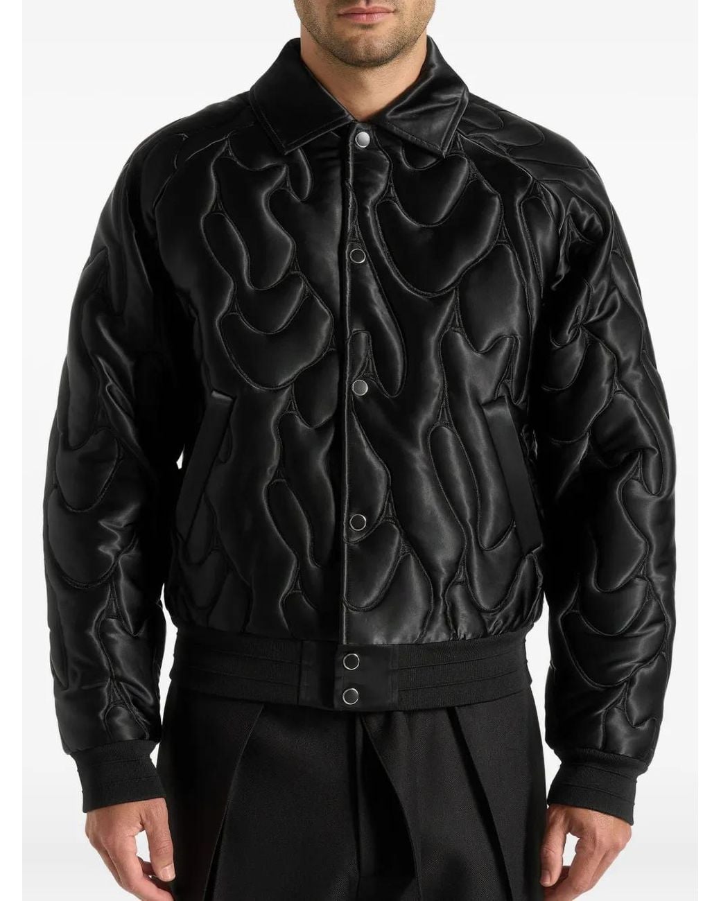Manière De Voir Black Ugo Satin Embroidered Jacket for men