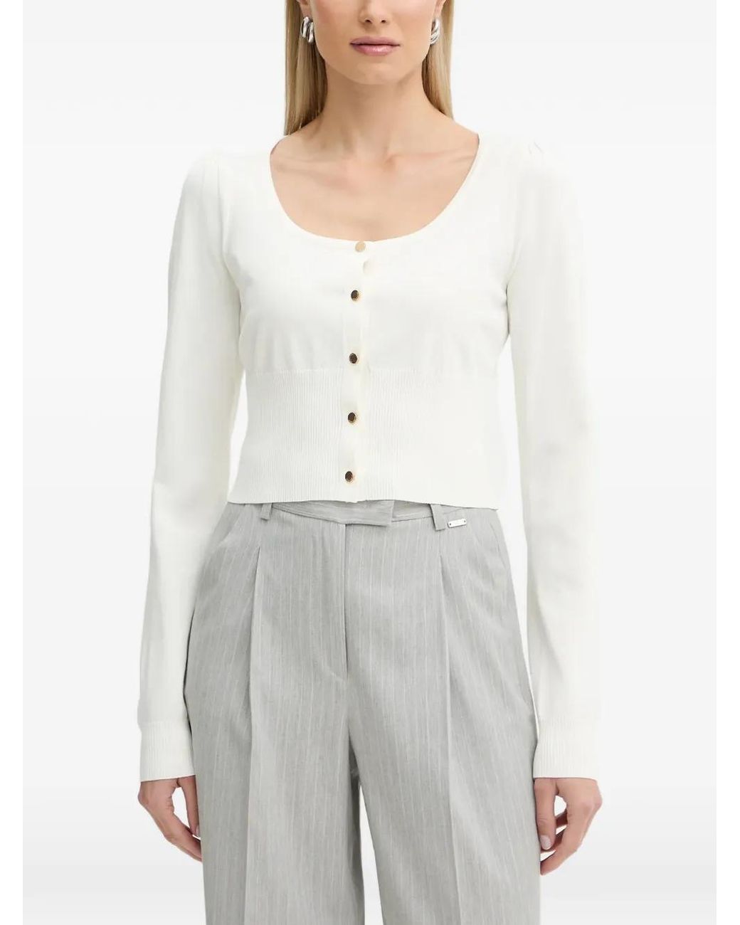 Fracomina White Scoop-Neck Cardigan