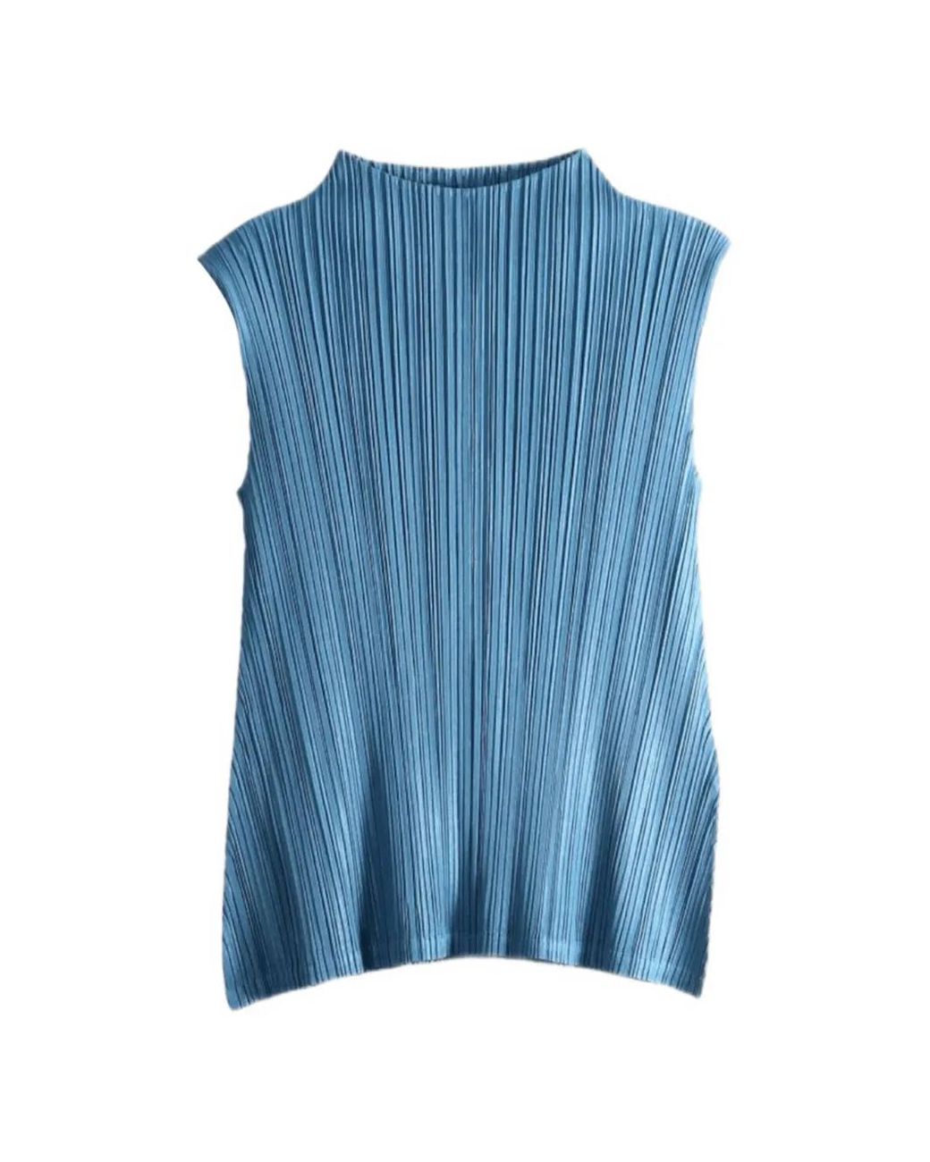 Pleats Please Issey Miyake Blue Mellow Sleeveless Top