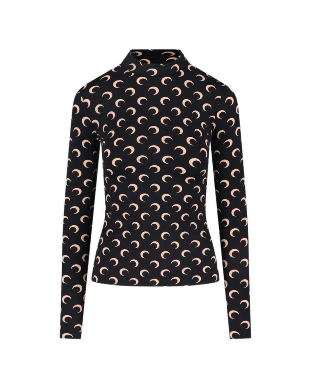 MARINE SERRE Black Recycled Moon Jersey Second Skin Highneck Top