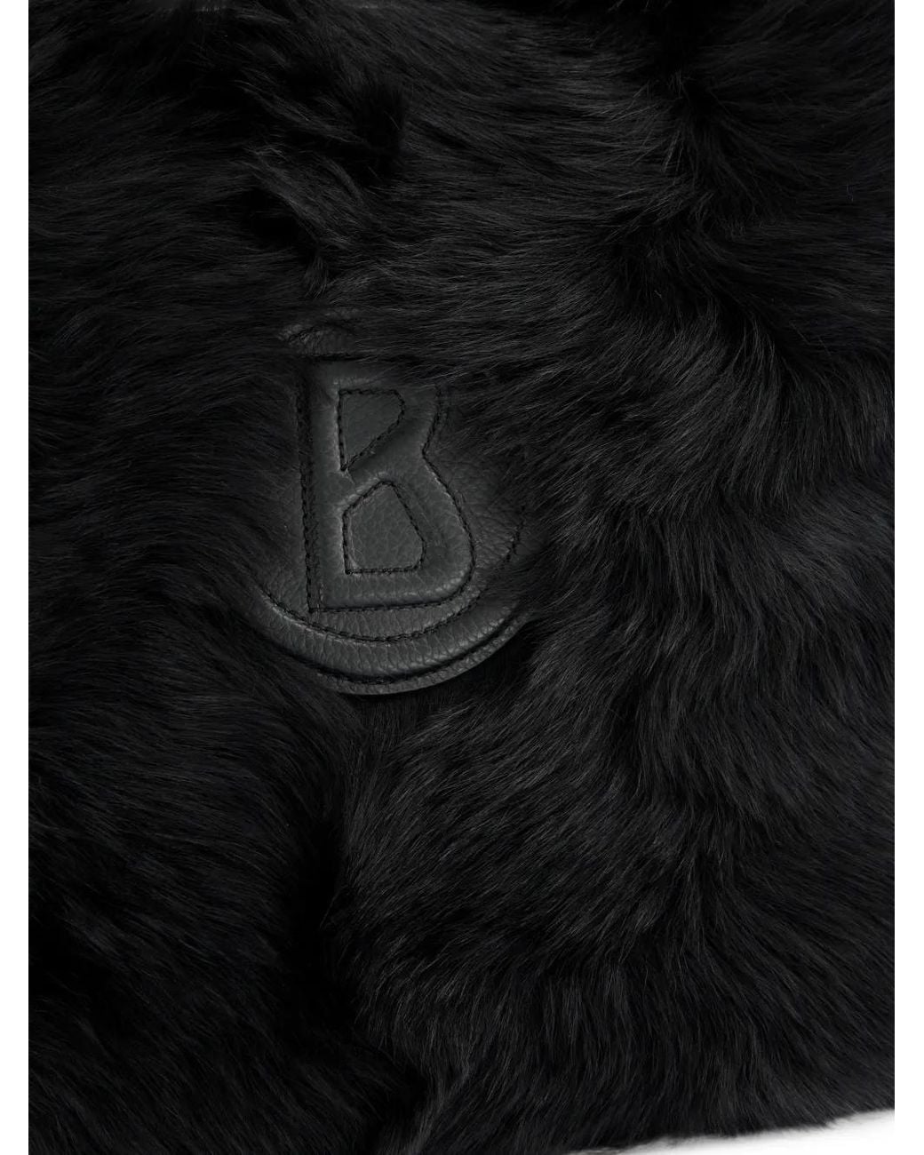 Bogner Black Shearling Logo-Patch Shoulder Bag