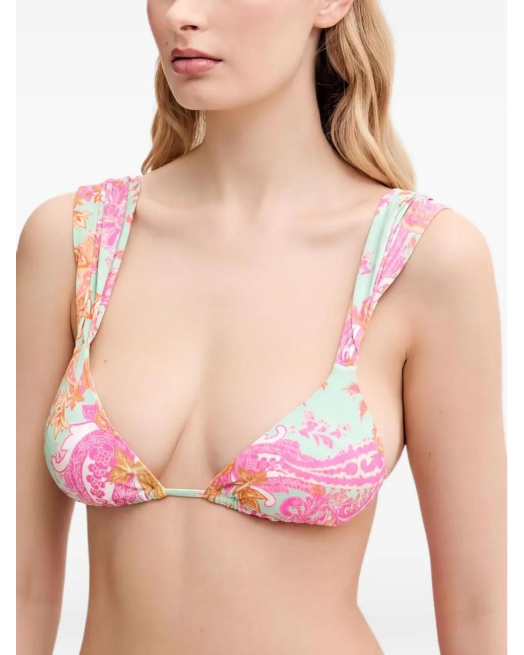 Guess Pink Paisley-Print Triangle Bikini Top