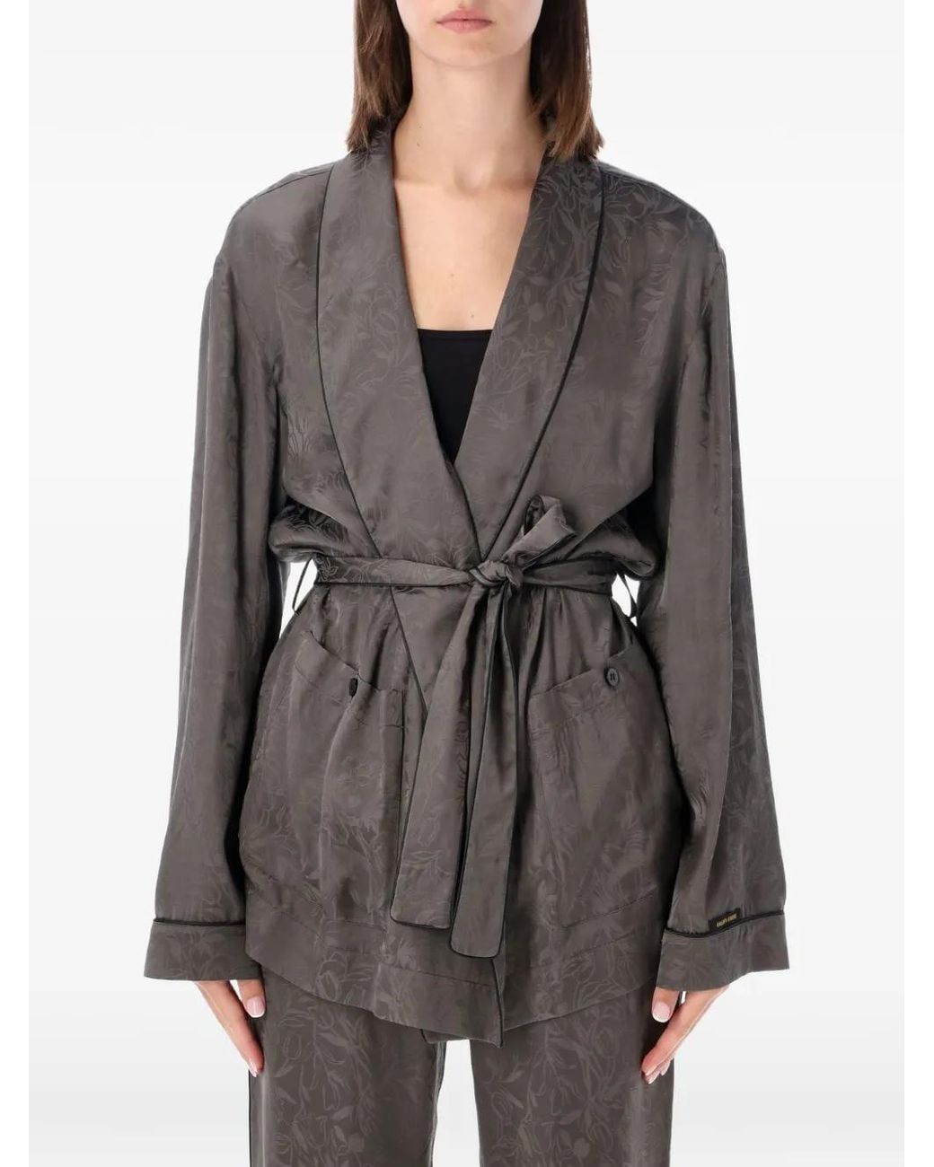 Golden Goose Deluxe Brand Gray Floral-Jacquard Belted Jacket
