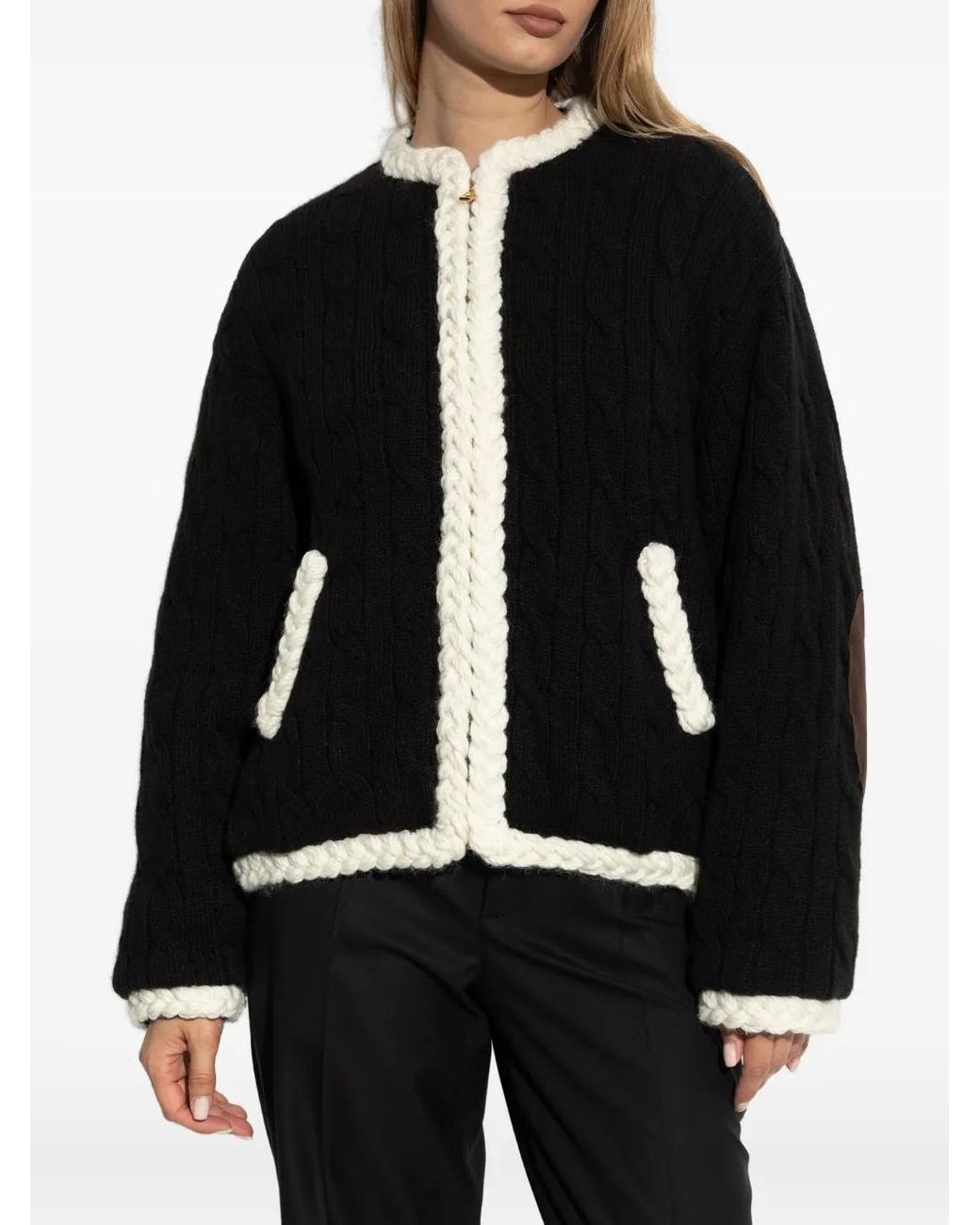 Moschino Black Cable-Knit Elbow-Patch Jacket