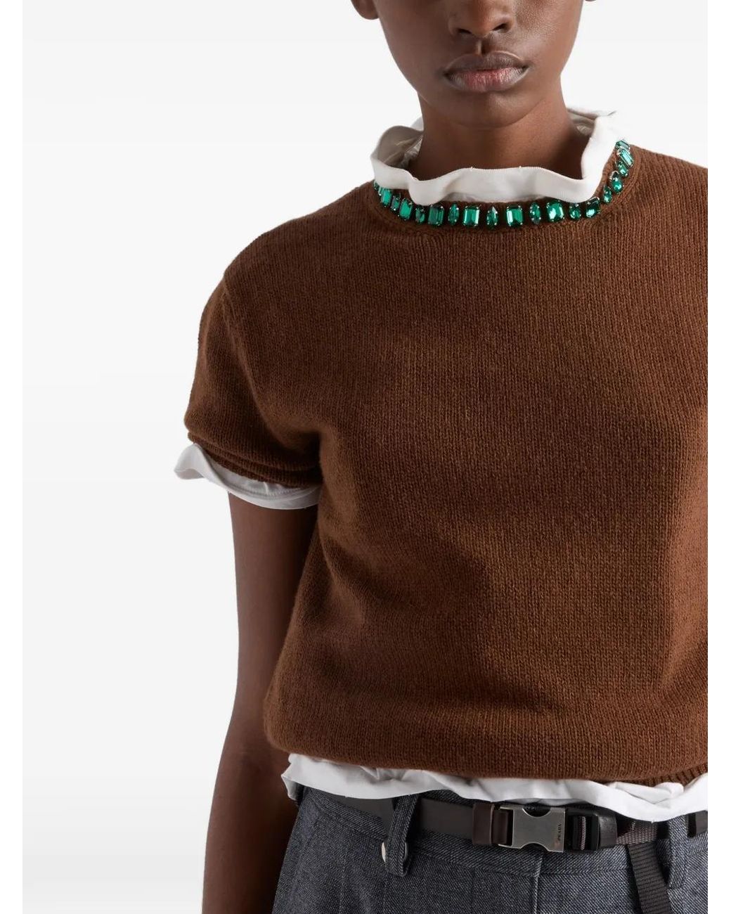 Prada Brown Wool And Cashmere Crew-Neck Sweater