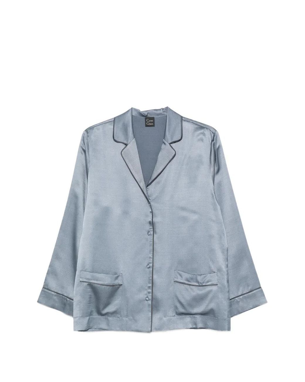Carine Gilson Blue Piping-Detail Silk-Blend Pajama Top