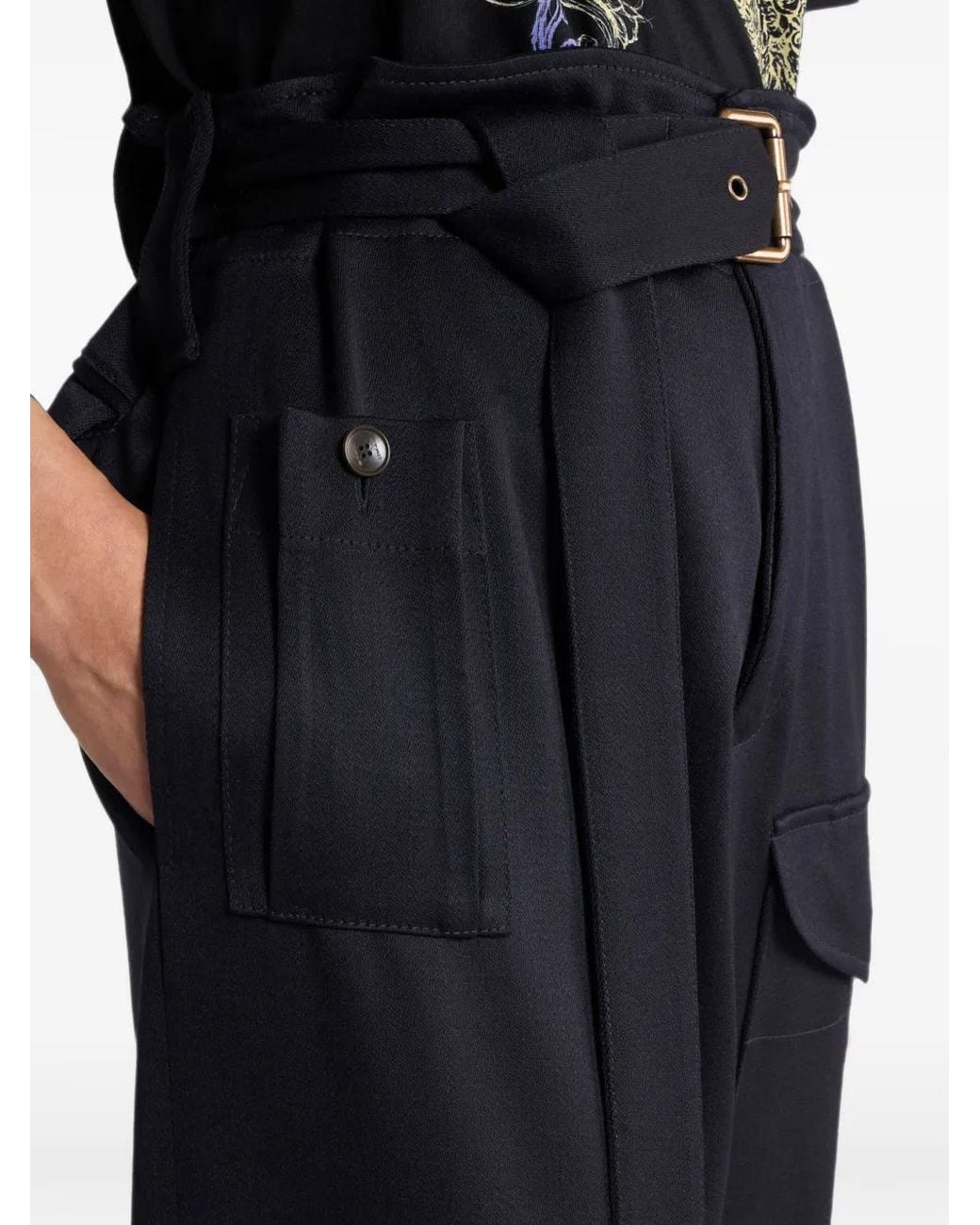 Etro Black Straight-Leg Wool Trousers With Pockets And Belt
