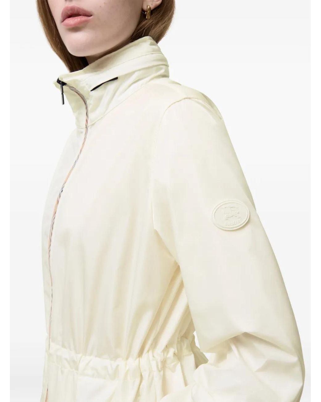 Burberry White Short Checker-Tape Nylon Parka