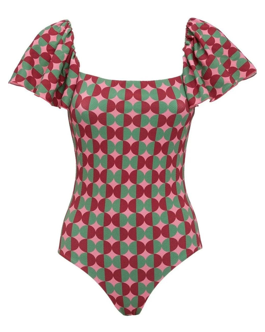 LaDoubleJ Red Scarlett Flutter-Sleeve Swimsuit