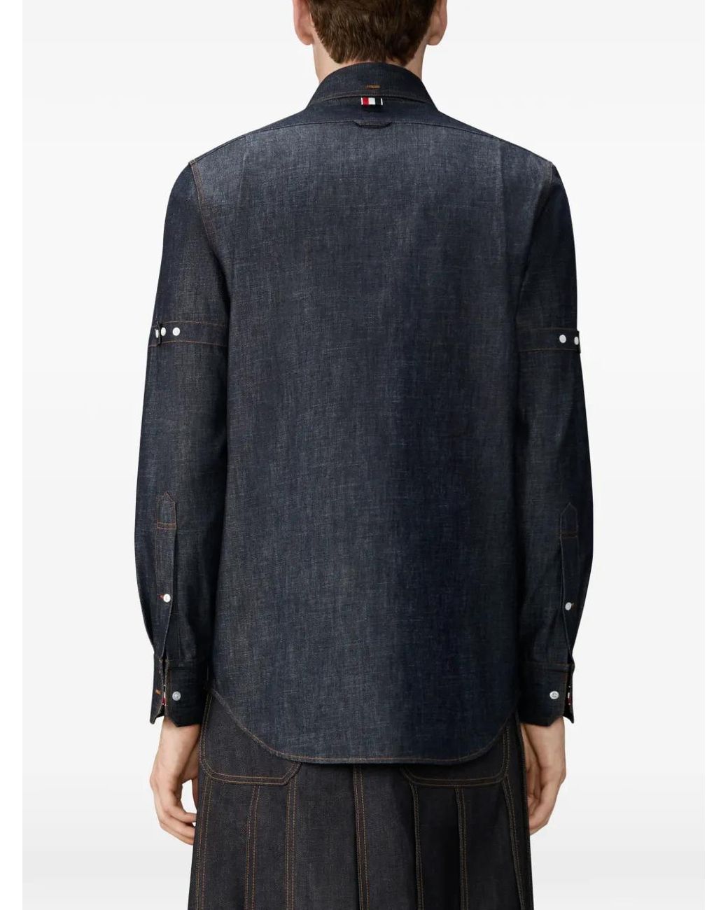 Thom Browne Blue Denim Armband Long-Sleeve Shirt for men