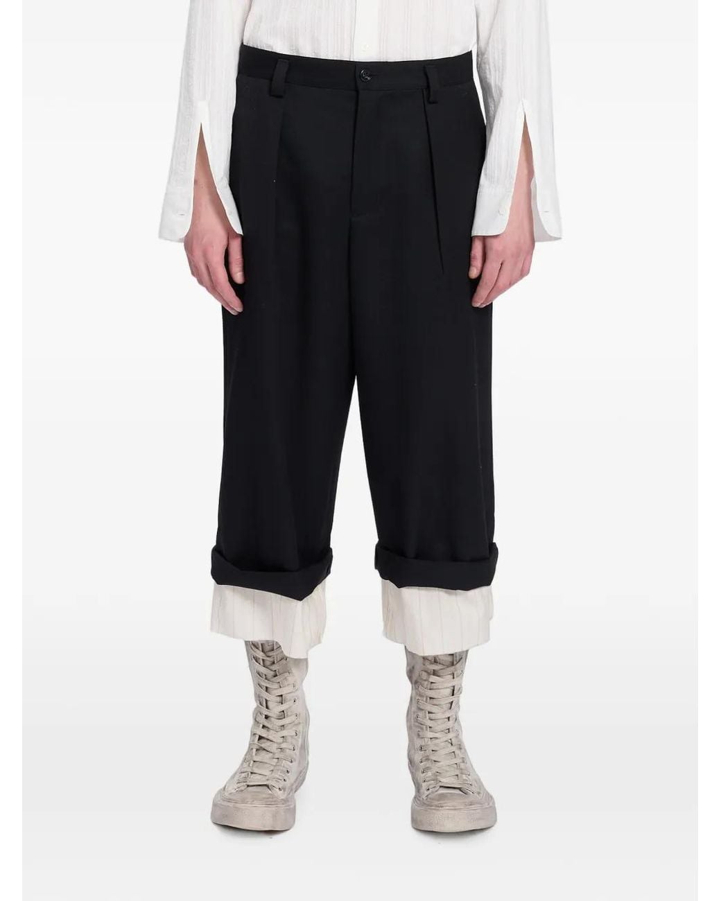Ann Demeulemeester Black Pantalon Court Harol À Bords Plissés for men