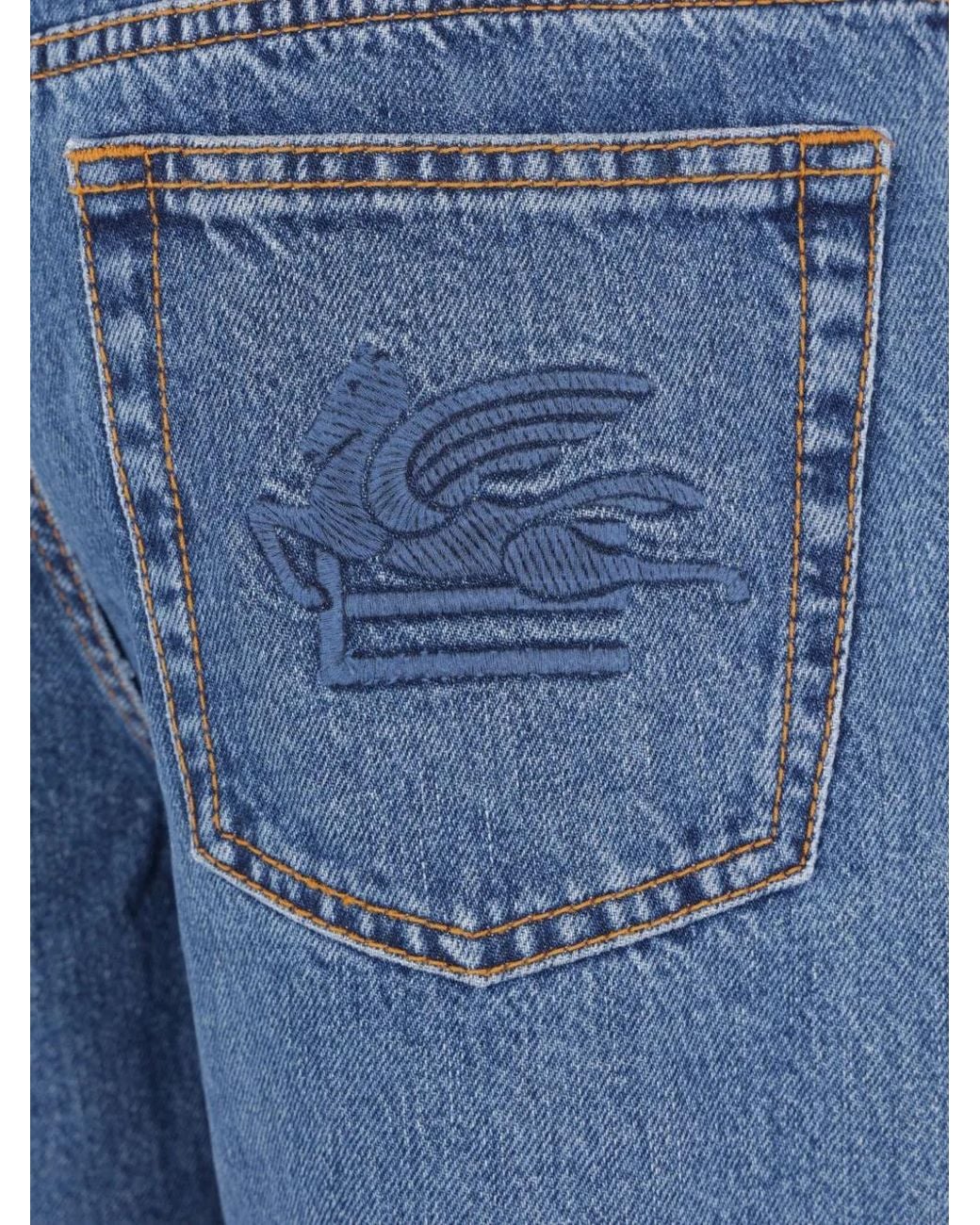 Etro Blue Pegaso-Embroidered Flared Jeans