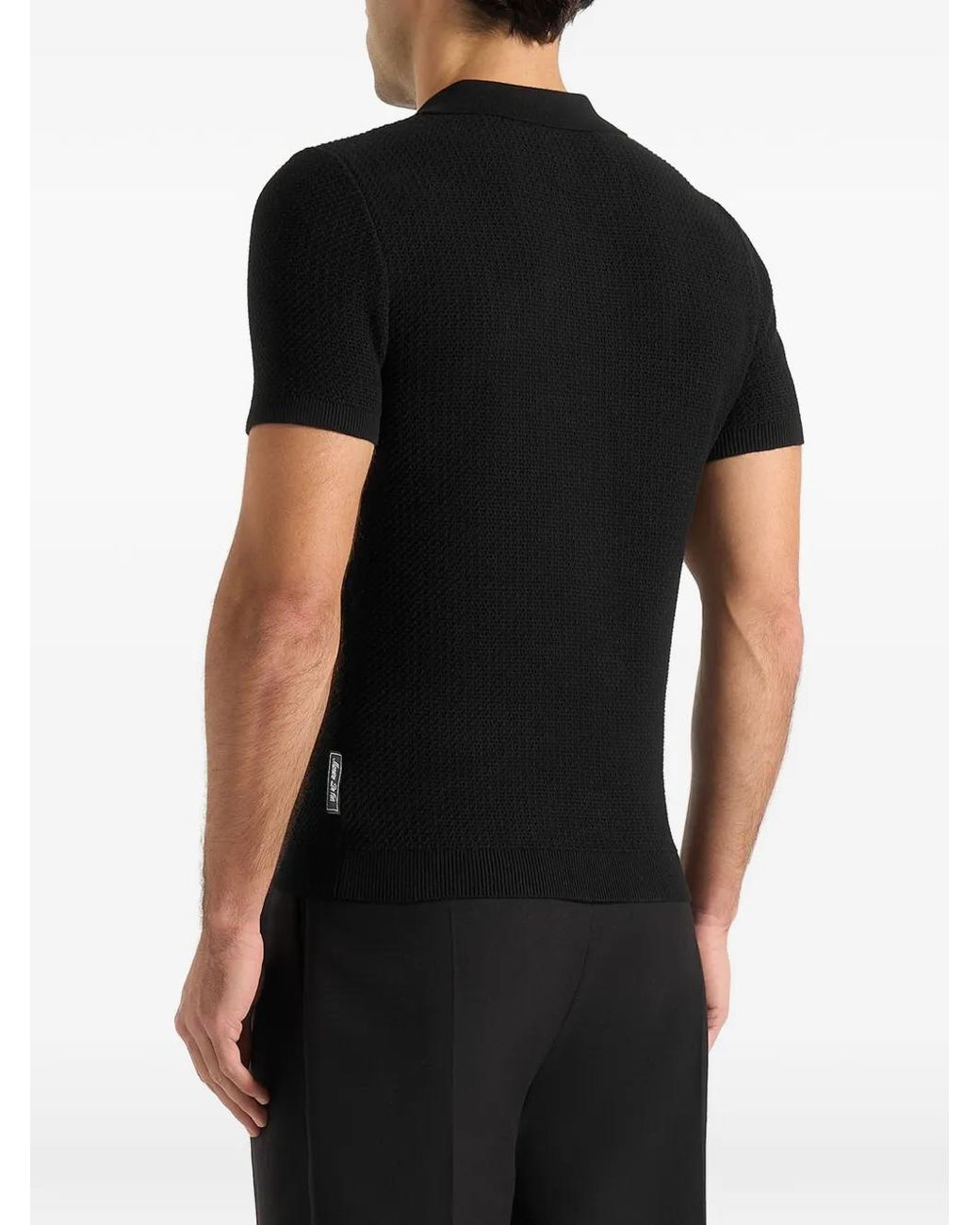 Manière De Voir Black Rowen Textured Knit Revere Polo Shirt for men