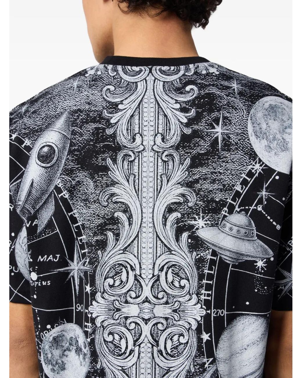 Philipp Plein Black Round Neck T-Shirt All-Over Zodiac for men