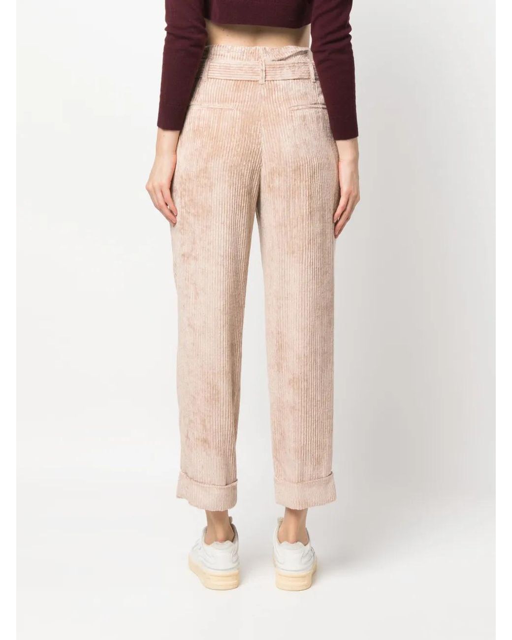 Peserico Natural Paperbag Belted-Waist Corduroy Trousers