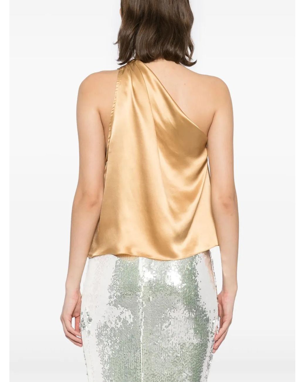 Michelle Mason Natural Asymmetrical Halter Neck Top