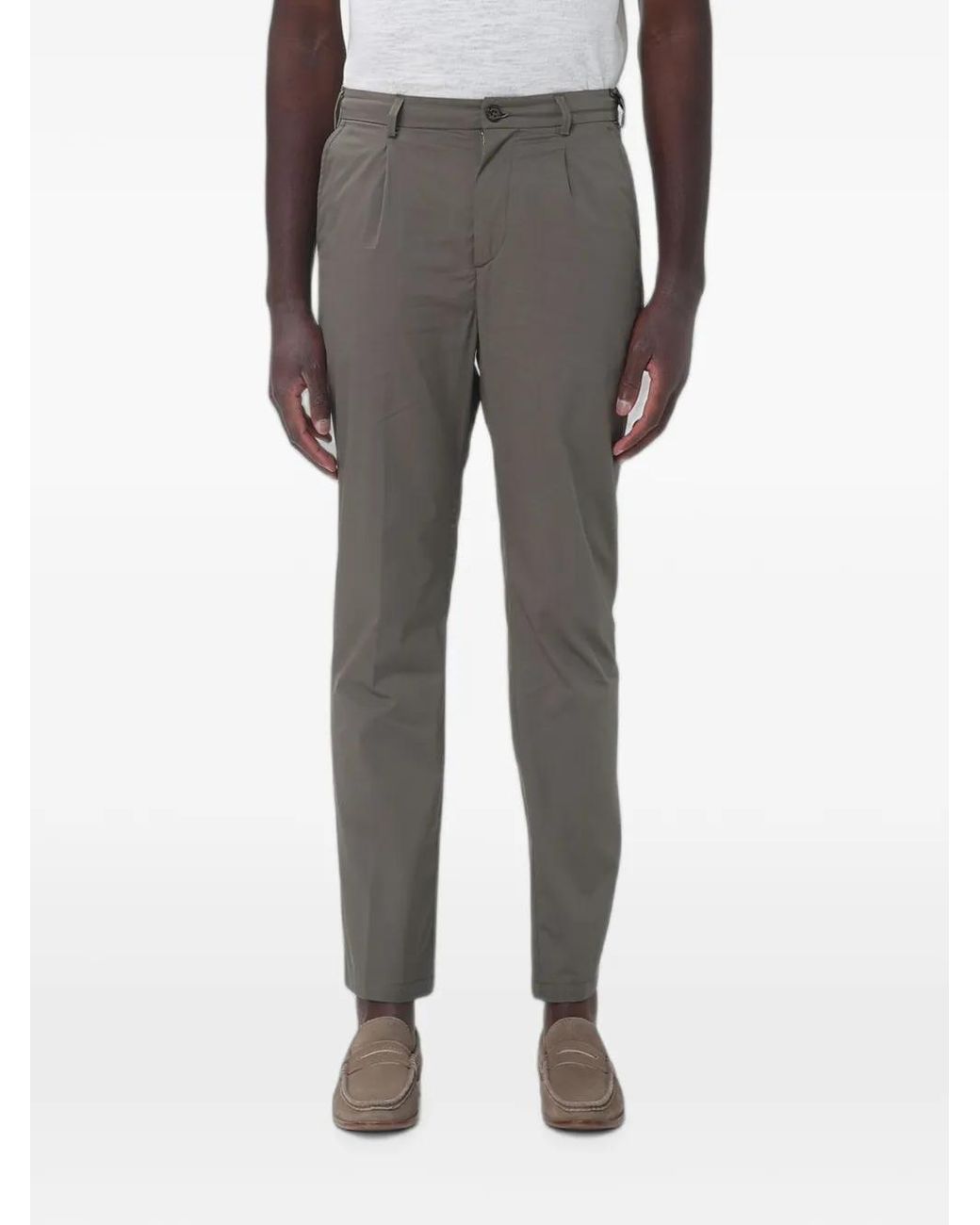 Brooksfield Gray Pleated Gabardine Trousers for men