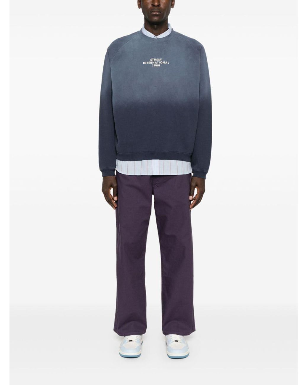 Stussy Raglan Sleeve Crew Sweatshirt in Blue for Men | Lyst