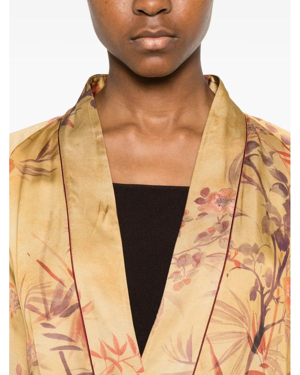 Forte_forte Natural Floral-Print Belted Jacket