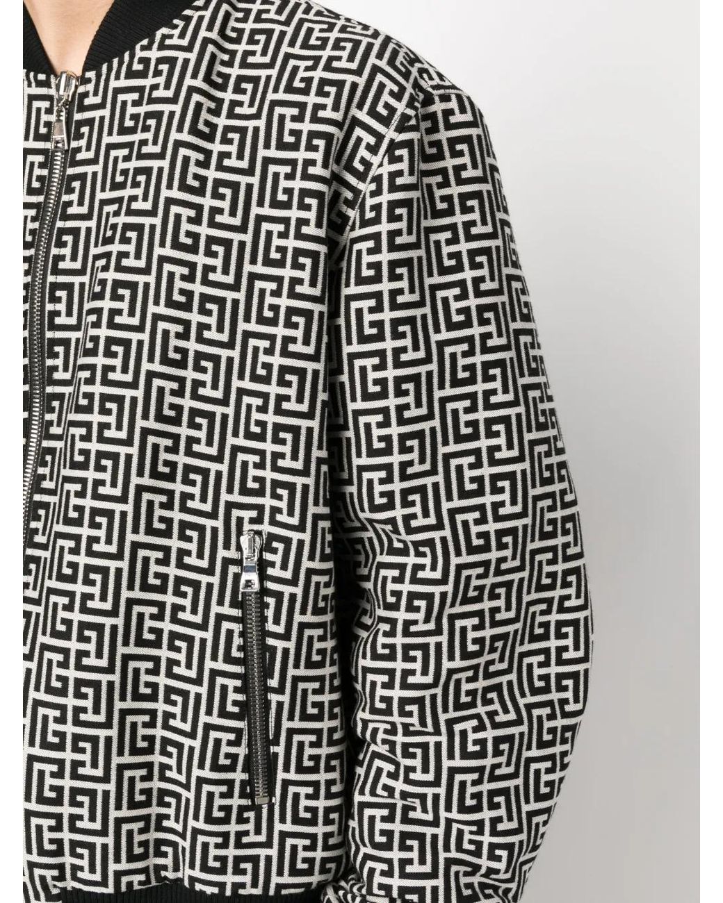 Balmain Black Reversible Monogram Bomber Jacket for men