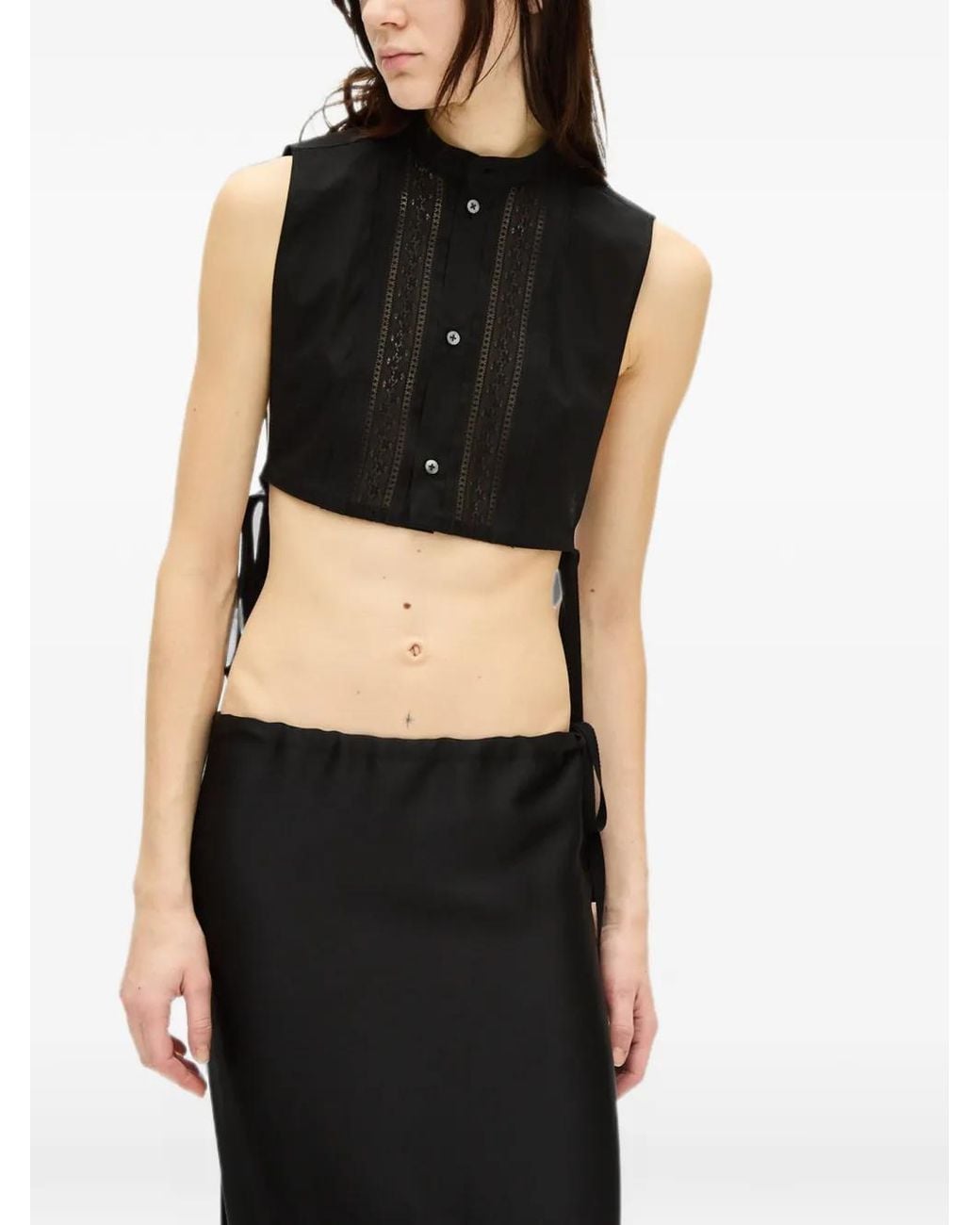 Ann Demeulemeester Black Lace-Detail Sleeveless Top