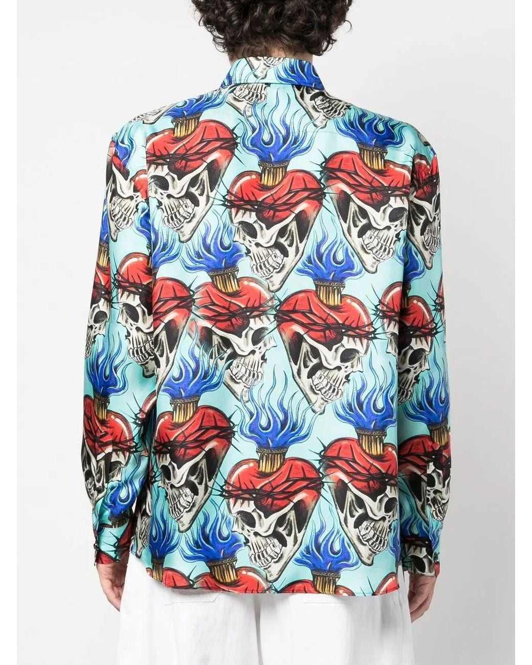 Philipp Plein Blue Skull-Print Shirt for men