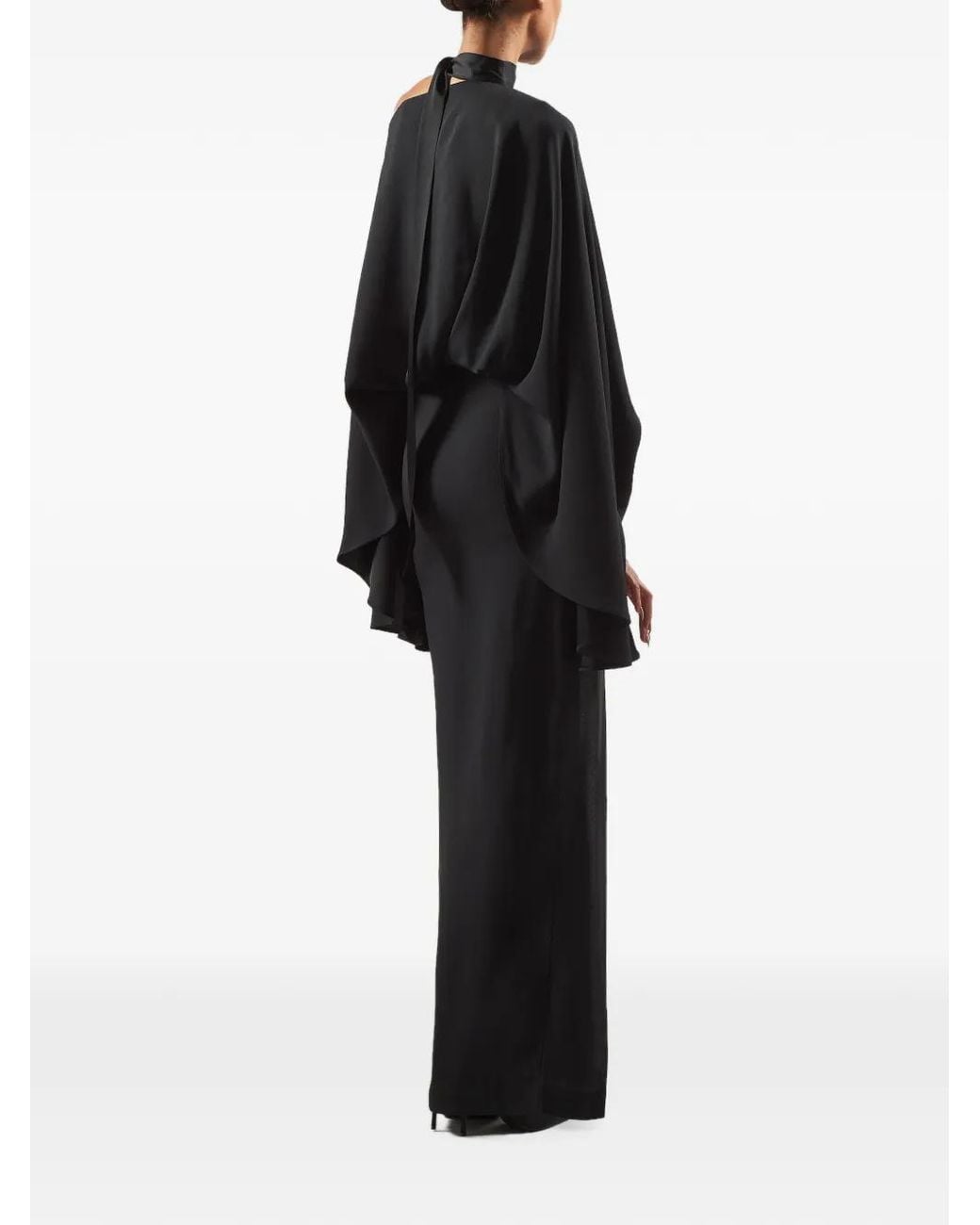 Taller Marmo Black Brooks Draped Asymmetric-Neck Maxi Dress